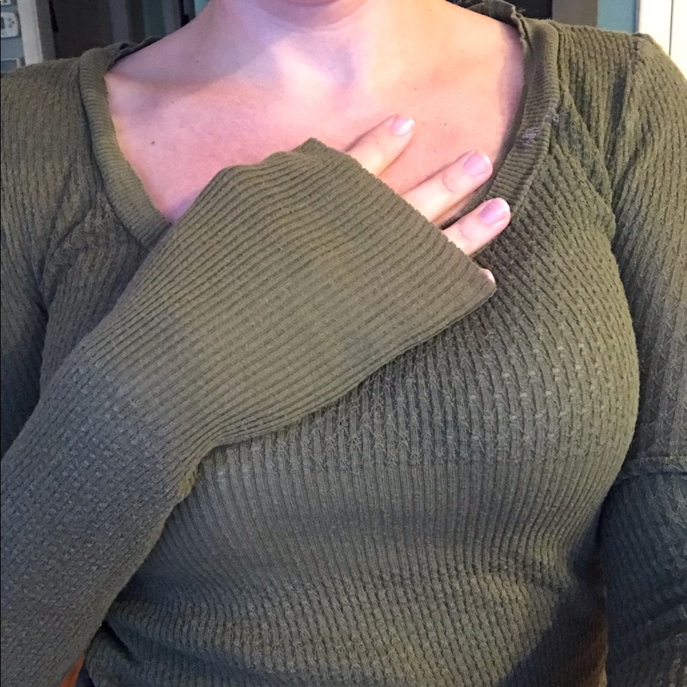 Free People Army/Olive Green Bell-Sleeve Top
